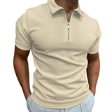 Herren-Polohemd mit Kurzarm und Reißverschluss in Beige