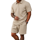 Herren Poloshirt und Shorts Set mit Diagonalem Strukturmuster in Beige