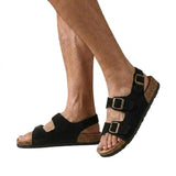 Herren Sandalen mit drei Riemen und Schnallen in Schwarz