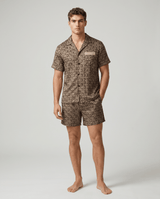 Herren Schlafanzug kurz gemustert mit Hemd und Shorts in Champagner Labyrinth