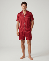 Herren Schlafanzug kurz mit Hemd und Shorts in Rot