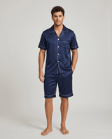 Herren Schlafanzug kurz mit Hemd und Shorts in Marineblau