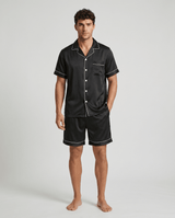Herren Schlafanzug kurz mit Hemd und Shorts in Schwarz