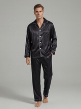 Herren Schlafanzug Set lang mit Hemd und Hose in Schwarz