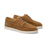 Herren-Schnürschuhe mit Mokassin-Naht und flacher Sohle in Braun