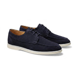 Herren-Schnürschuhe mit Mokassin-Naht und flacher Sohle in Marineblau