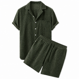 Herren Set aus Kurzarmhemd mit Reverskragen und Shorts mit Kordelzug in Grün