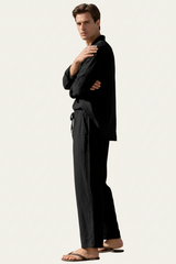 Herren Set mit Langarmhemd und Hose mit Kordelzug in Schwarz