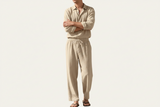 Herren Set mit Langarmhemd und Hose mit Kordelzug in Khaki