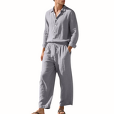 Herren Set mit Langarmhemd und Hose mit Kordelzug in Grau