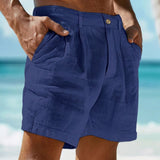 Herren Shorts mit Faltenbund und Knopfverschluss in Dunkelblau