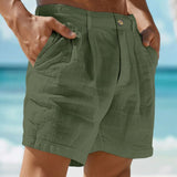 Herren Shorts mit Faltenbund und Knopfverschluss in Grün