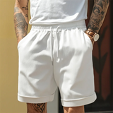 Herren Shorts mit Kordelzug und Umschlagsaum in Weiß