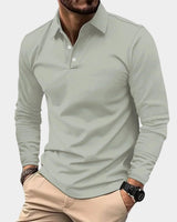 Leon | Herren Slim-Fit Langarm Poloshirt Smart-Casual Kentkragen in Grau