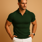 Herren Slim Fit Polo-Shirt mit V-Ausschnitt in Grün