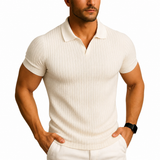 Herren Slim Fit Polo-Shirt mit V-Ausschnitt in Weiß