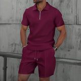 Herren Sommer Zweiteiler mit Reißverschluss Polo in Bordeaux