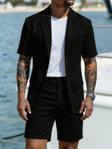 Herren Sommer Zweiteiler Set im Smart Casual Stil in Schwarz