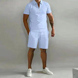 Herren Sommer Zweiteiler Set mit Polo und Shorts in Hellblau