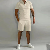 Herren Sommer Zweiteiler Set mit Polo und Shorts in Khaki