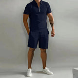 Herren Sommer Zweiteiler Set mit Polo und Shorts in Marineblau