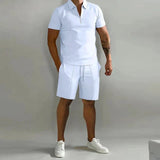 Herren Sommer Zweiteiler Set mit Polo und Shorts in Weiß