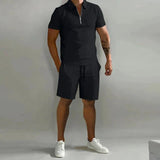 Herren Sommer Zweiteiler Set mit Polo und Shorts in Schwarz