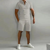 Herren Sommer Zweiteiler Set mit Polo und Shorts in Grau