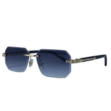 Herren Sonnenbrille mit geometrischen Gläsern und Metallsteg in Graugrün