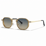 Herren Sonnenbrille mit geometrischer Vollrandfassung und Winkelsteg in Goldgrau