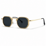 Herren Sonnenbrille mit geometrischer Vollrandfassung und Winkelsteg in Goldgrün Gelb