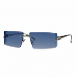 Herren Sonnenbrille mit rechteckigen Gläsern und dekorativem Bügeldetail in Silberblau