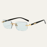Herren Sonnenbrille mit rechteckigen Gläsern und Metallsteg in Himmelblau