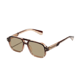 Herren Sonnenbrille mit transparenter eckiger Fassung und gerippten Bügeln in Braun