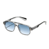 Herren Sonnenbrille mit transparenter eckiger Fassung und gerippten Bügeln in Graublau