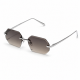 Herren Sonnenbrille ohne Rahmen mit achteckigen Gläsern und Metallbügeln in Silberbraun
