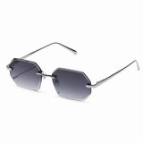Herren Sonnenbrille ohne Rahmen mit achteckigen Gläsern und Metallbügeln in Silberner Farbverlauf Grau