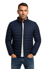 Herren Steppjacke mit Stehkragen und Reißverschluss in Dunkelbrau