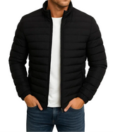 Herren Steppjacke mit Stehkragen und Reißverschluss in Schwarz