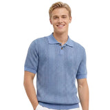 Herren Strick-Poloshirt mit Knopfleiste in Himmelblau