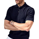 Herren Strick-Poloshirt mit Knopfleiste in Marineblau