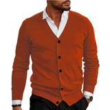 Herren Strickjacke mit Knopfleiste, V-Ausschnitt und Rippbündchen in Orange