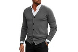 Herren Strickjacke mit Knopfleiste, V-Ausschnitt und Rippbündchen in Grau