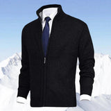 Niklas | Herren Strickjacke Reißverschluss Stehkragen Mens Cardigan in Schwarz