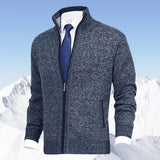 Niklas | Herren Strickjacke Reißverschluss Stehkragen Mens Cardigan in Blau