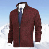 Niklas | Herren Strickjacke Reißverschluss Stehkragen Mens Cardigan in Rot