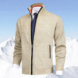 Niklas | Herren Strickjacke Reißverschluss Stehkragen Mens Cardigan in Beige