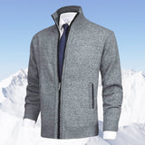 Niklas | Herren Strickjacke Reißverschluss Stehkragen Mens Cardigan in Hellgrau