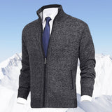 Niklas | Herren Strickjacke Reißverschluss Stehkragen Mens Cardigan in Dunkelgrau