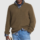 Thomas | Herren Strickpullover Grobstrick Viertelreißverschluss Pullover in Braun